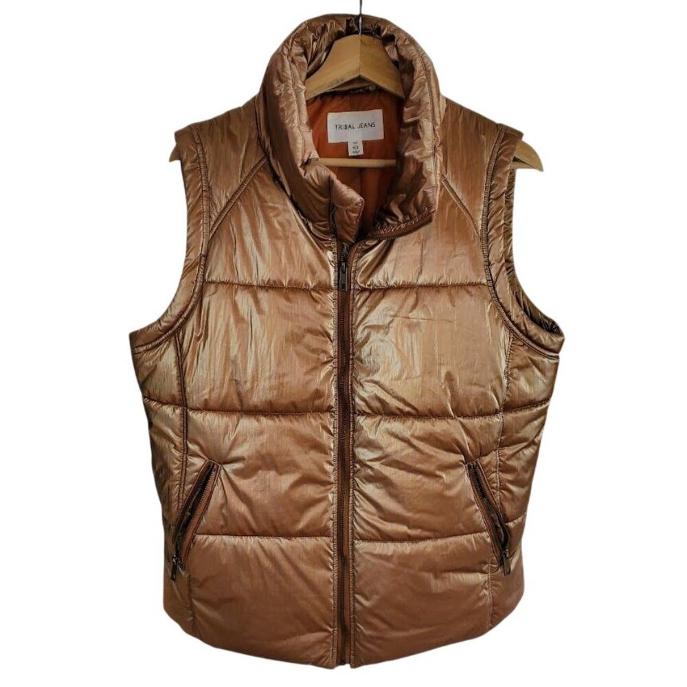 Tribal Jeans Women's Bronze Puffer Vest Lightweight Sleeveless Puffy w/ Zipper L